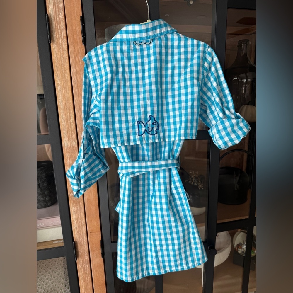 Prodoh button down shirt dress long sleeve gingham embroidered logo toddler girl - Picture 2 of 7